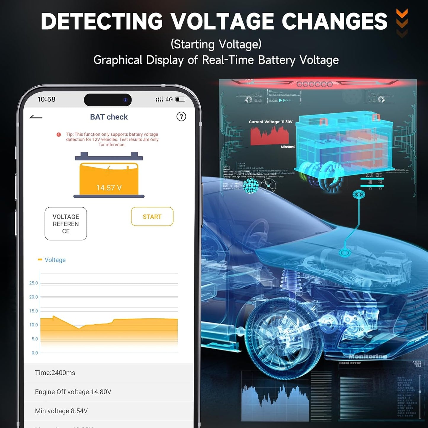 BD200 Bluetooth OBD2 Scanner with Battery Test- Car Code Reader Check Engine Diagnostic Scan Tools, Exclusive App on Ios & Android, Wireless OBDII Adapter Works for 1996 & Newer Vehicles