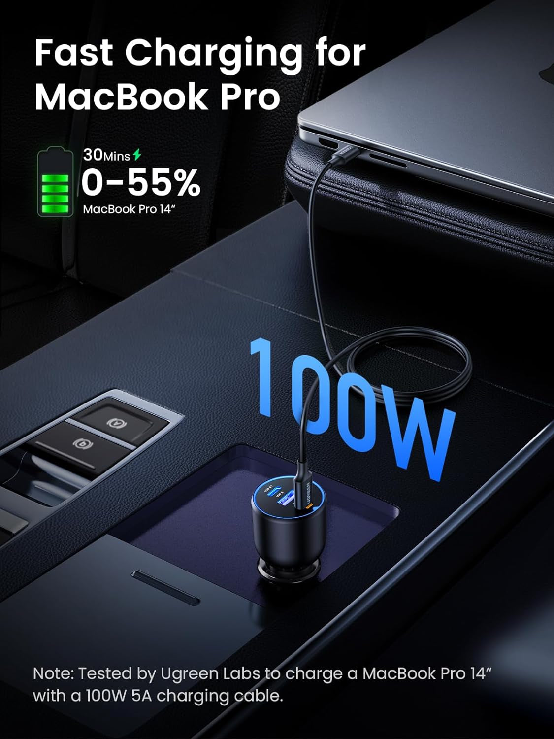 130W Fast Charging USB C Car Charger - 3 Port Cigarette Lighter Adapter with 100W USB C Cable, Compatible with Macbook, iPad, iPhone 16, Galaxy S25/S24, PD3.0/QC4.0/PPS 45W, LED Light