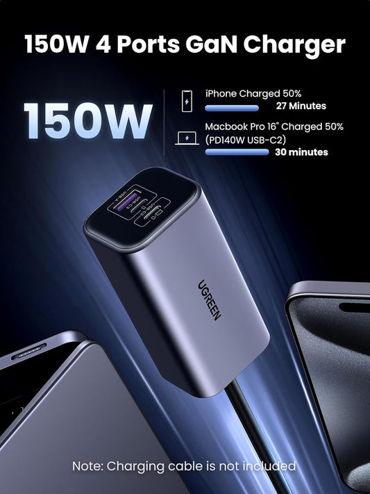 150W Car Charger Super Fast Charging, 4 Ports USB C Car Charger, PD 140W Gan, PPS 45W, SCP 22.5W, Clip Design, Compatible with Macbook, Ipad, Iphone 17 Pro Max, Galaxy S25/S24/S23