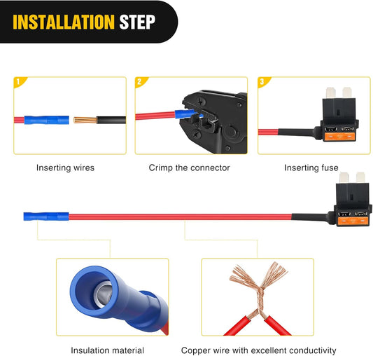 12V Car Add-A-Circuit Fuse TAP Adapter with 5 Amp Standard APR ATO ATC Blade Fuse Set for Cars Trucks Boats, Pack of 10