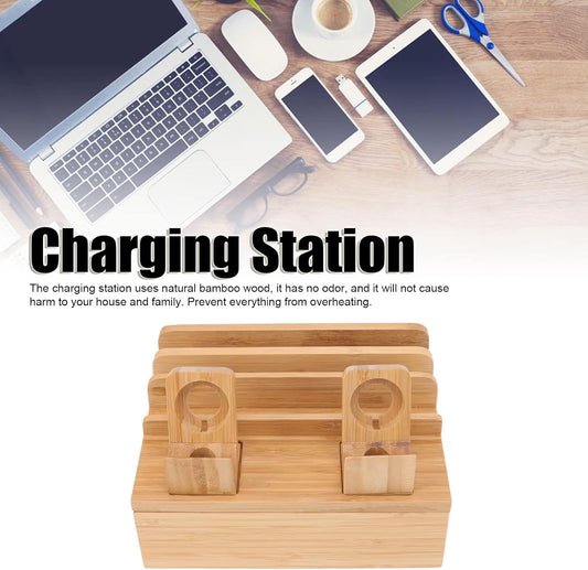 Bamboo Wooden Charging Station, Space Saving Decorative Multi-Purpose 5 Port Charging Station Rack for Cell Phones for Dormitory for Home for Electronics (#2)
