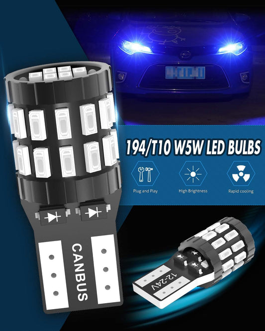 194 T10 W5W 168 LED Light Bulb Super Bright Blue 30-SMD 3014 Chips 12-24V CANBUS Error Free LED Bulbs for Car Dome Map Door Courtesy License Plate Light(Upgraded Version)