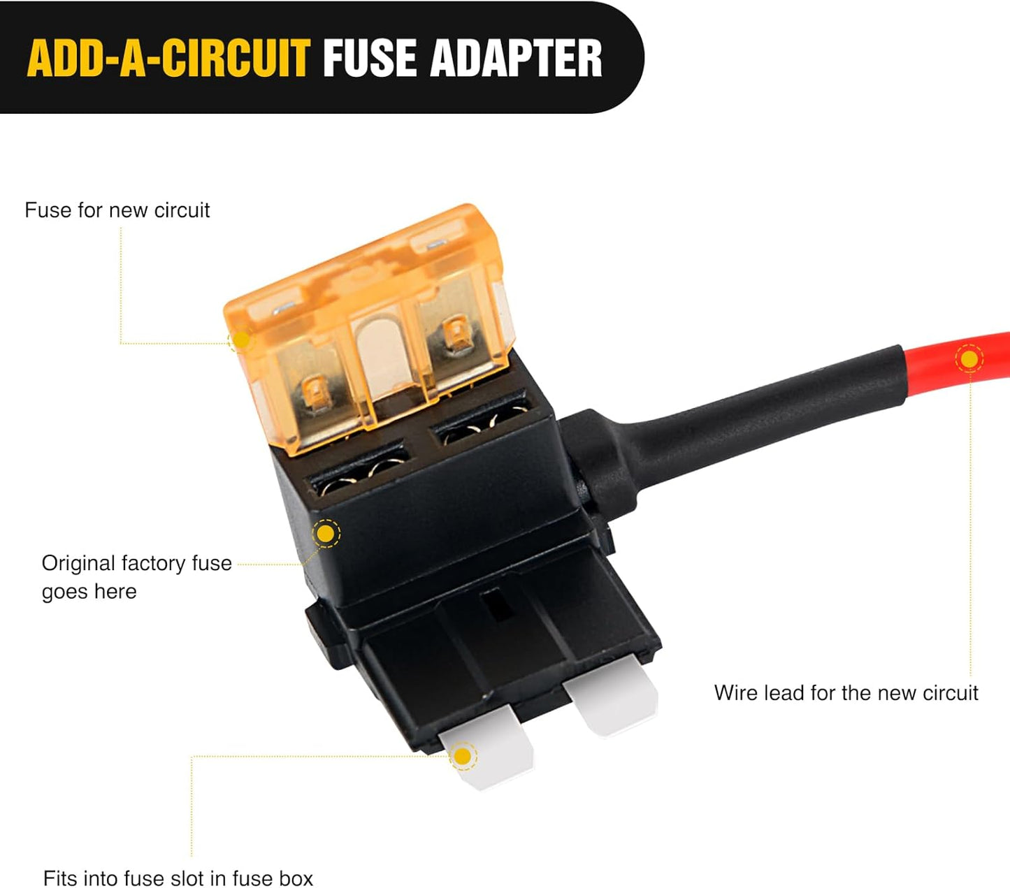 12V Car Add-A-Circuit Fuse TAP Adapter with 5 Amp Standard APR ATO ATC Blade Fuse Set for Cars Trucks Boats, Pack of 10