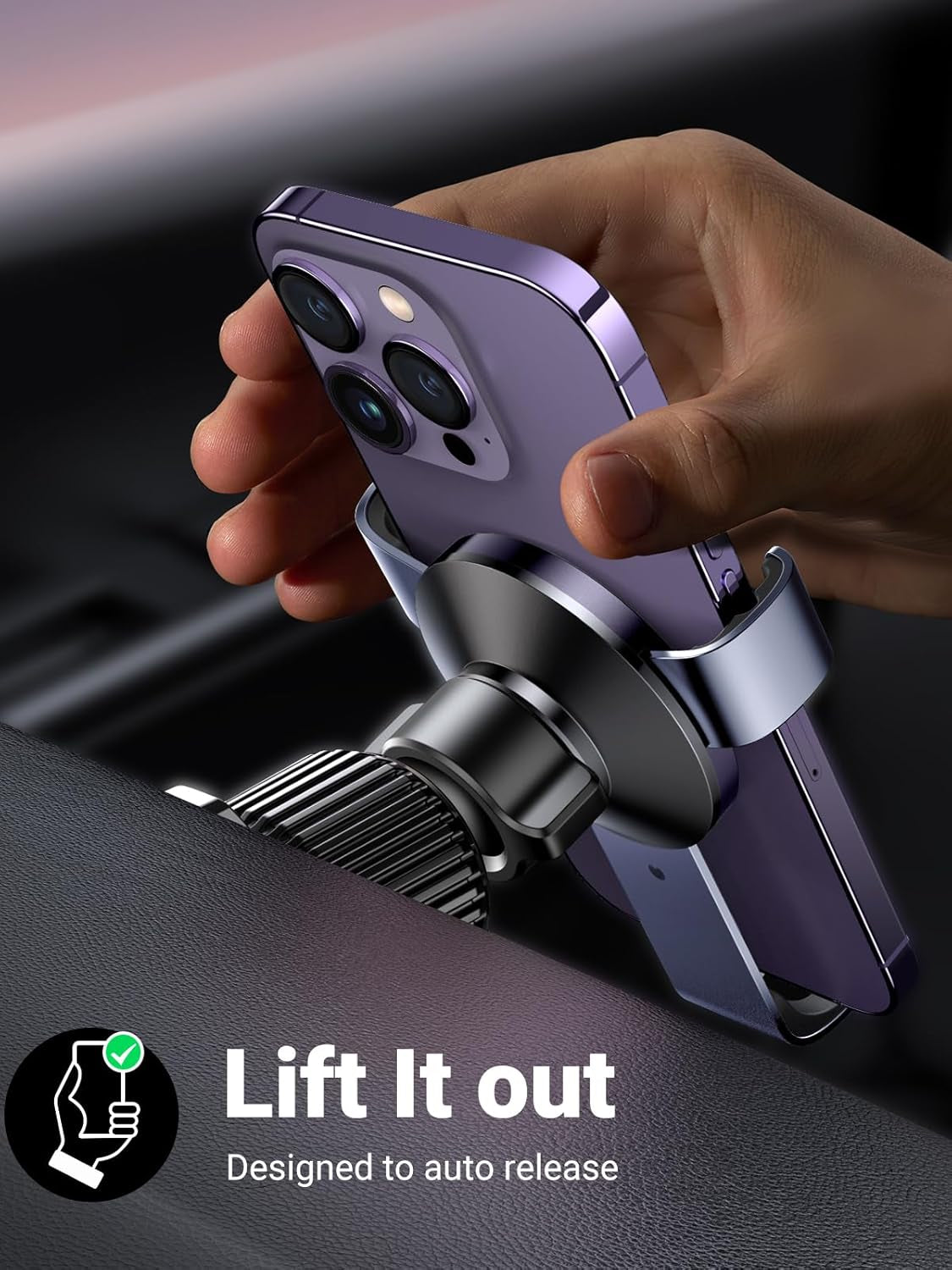 Universal Gravity Car Phone Holder for Air Vent - Compatible with iPhone 17 Pro Max, Galaxy S24 Ultra & More (5.8-7.2'' Phones) - Sleek Grey Design