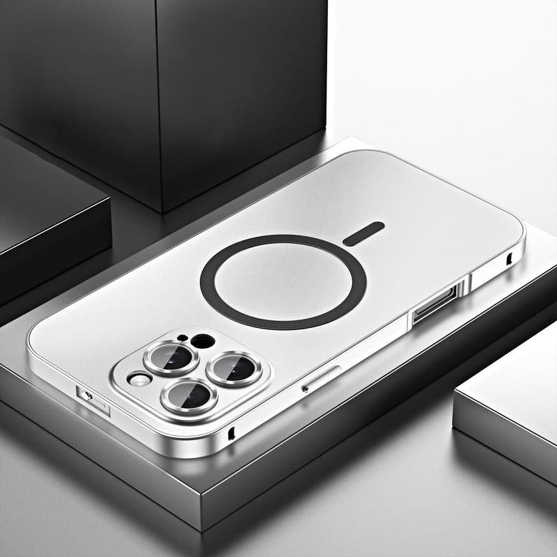Alloy Aluminum Metal Mag Safe Magnetic Case for Iphone 16 15 14 13 12 Pro Max, Ultra Thin Phone Case Full Coverage Lens Protective Wireless Charging Protective Cover