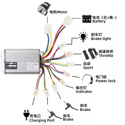 36V 1000W 30A E-Bike DC Brushed Motor Controller with LED Throttle Handlebar Kit for Chain Drive Electric Bicycle Scooter