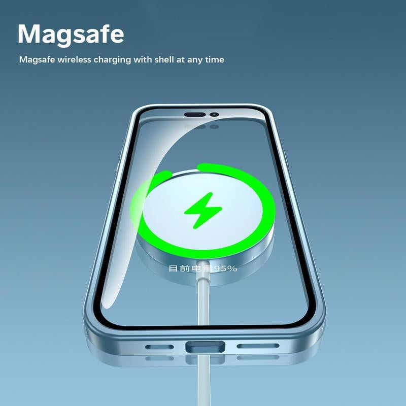 Alloy Aluminum Metal Mag Safe Magnetic Case for Iphone 16 15 14 13 12 Pro Max, Ultra Thin Phone Case Full Coverage Lens Protective Wireless Charging Protective Cover