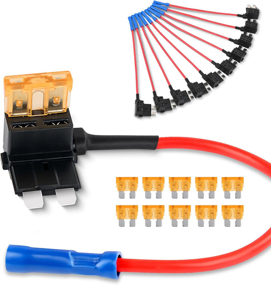 12V Car Add-A-Circuit Fuse TAP Adapter with 5 Amp Standard APR ATO ATC Blade Fuse Set for Cars Trucks Boats, Pack of 10