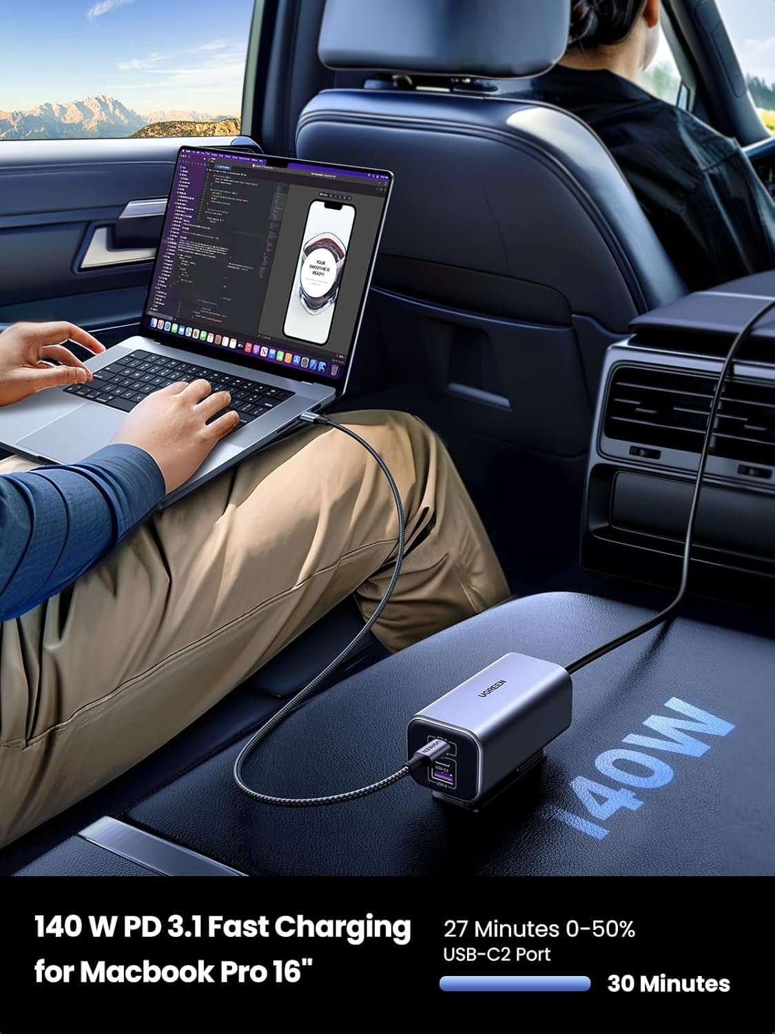 150W Car Charger Super Fast Charging, 4 Ports USB C Car Charger, PD 140W Gan, PPS 45W, SCP 22.5W, Clip Design, Compatible with Macbook, Ipad, Iphone 17 Pro Max, Galaxy S25/S24/S23