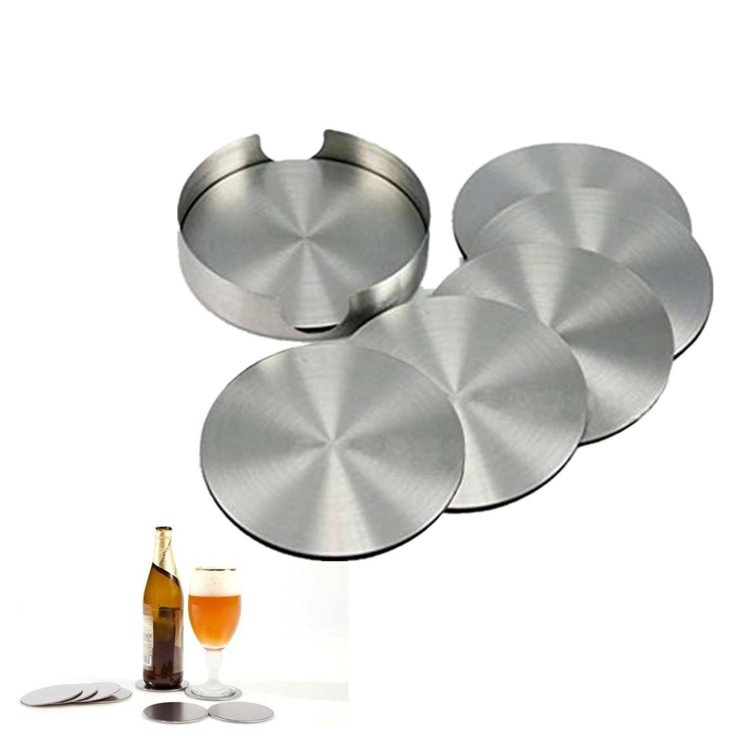 6Xstainless Steel Coasters for Drinks with Holder Heat Resistant Cup Mat Pad Set
