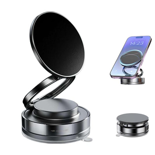 Vacuum Magnetic Phone Holder for Car, 360° Adjustable Suction Cup Phone Mount, Foldable & Portable Vacuum Magnetic Phone Stand for All Smartphones & All Car Models & Gym/Bathroom Mirror