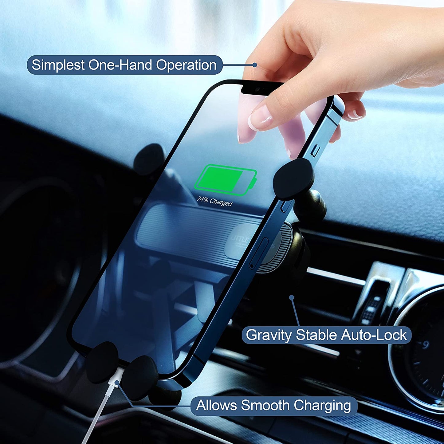 Air Vent Car Phone Holder,  Gravity Cradle Shakeproof Cell Phone Holder, Universal Compatible for Iphone Series Samsung Galaxy Series and All Other Smart Phones from 4.0-7.0 Inches