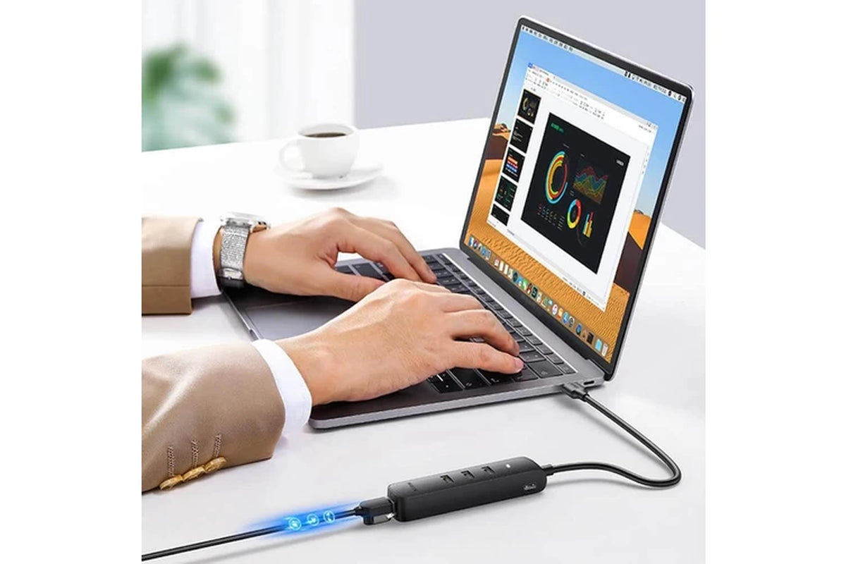 UGREEN 20984 USB 2.0 to 3 X USB2.0 with RJ45 (100Mbps) Ethernet Adapter (Black)