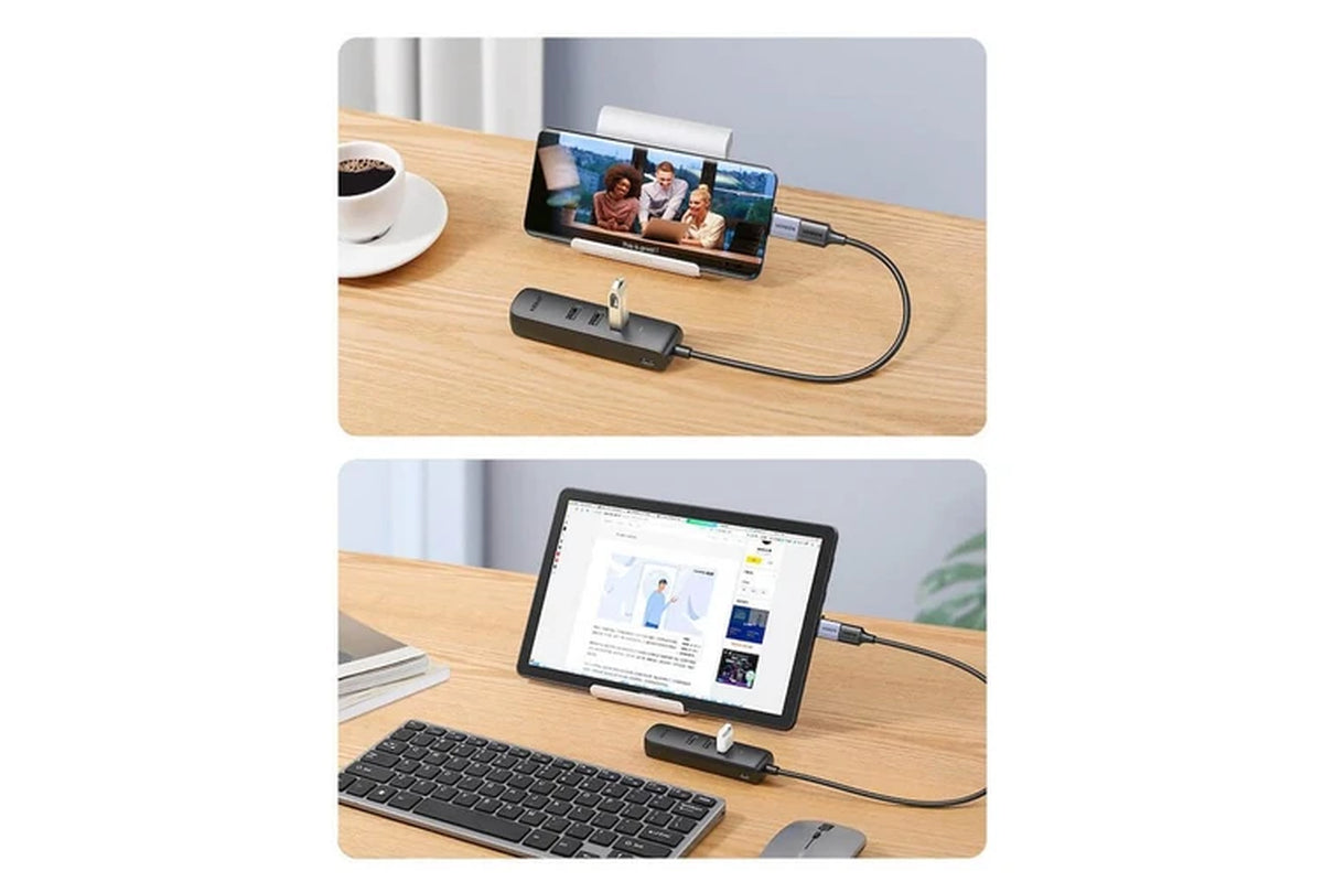 UGREEN 20984 USB 2.0 to 3 X USB2.0 with RJ45 (100Mbps) Ethernet Adapter (Black)