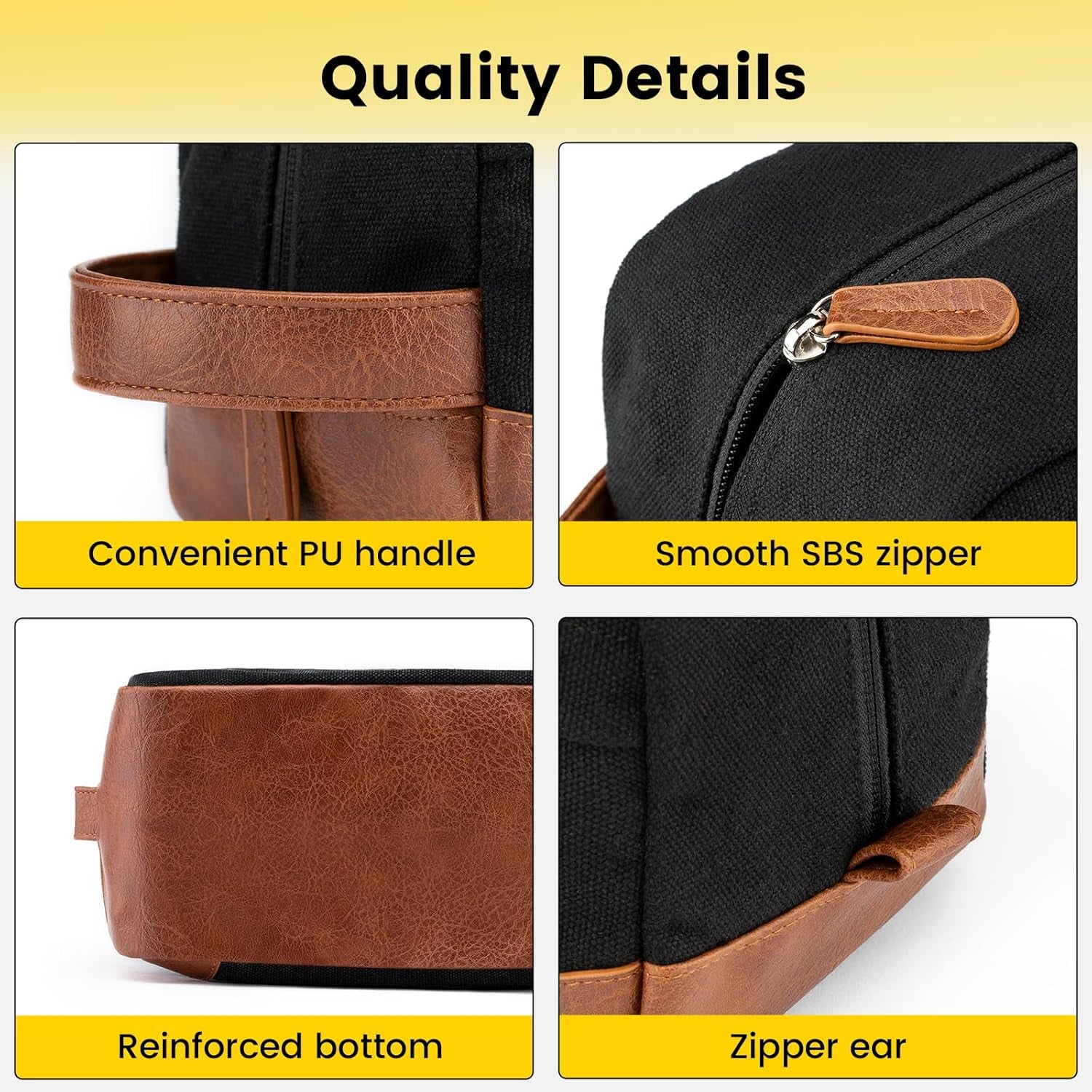 Toiletry Bag Hanging Dopp Kit for Men Water Resistant Canvas Shaving Bag for Travel, Black, Medium