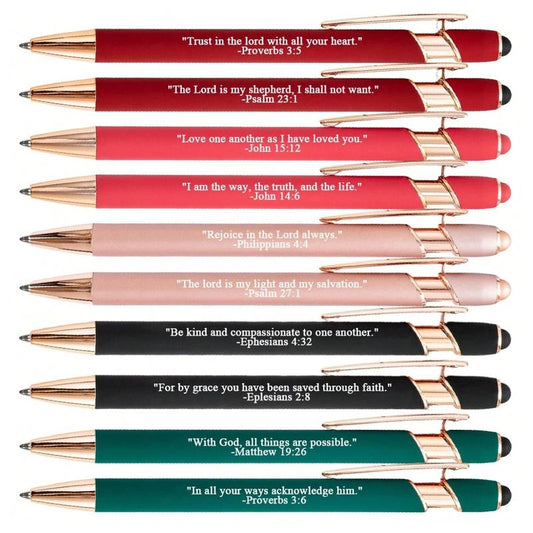 10Pcs Bible Verse Ballpoint Pens with Stylus Tip Ink Retractable Writing Pen Religious Gift Ideas Back to School Supplies, Suitable for Bible Study and Daily Use Stationery Pen for School Office