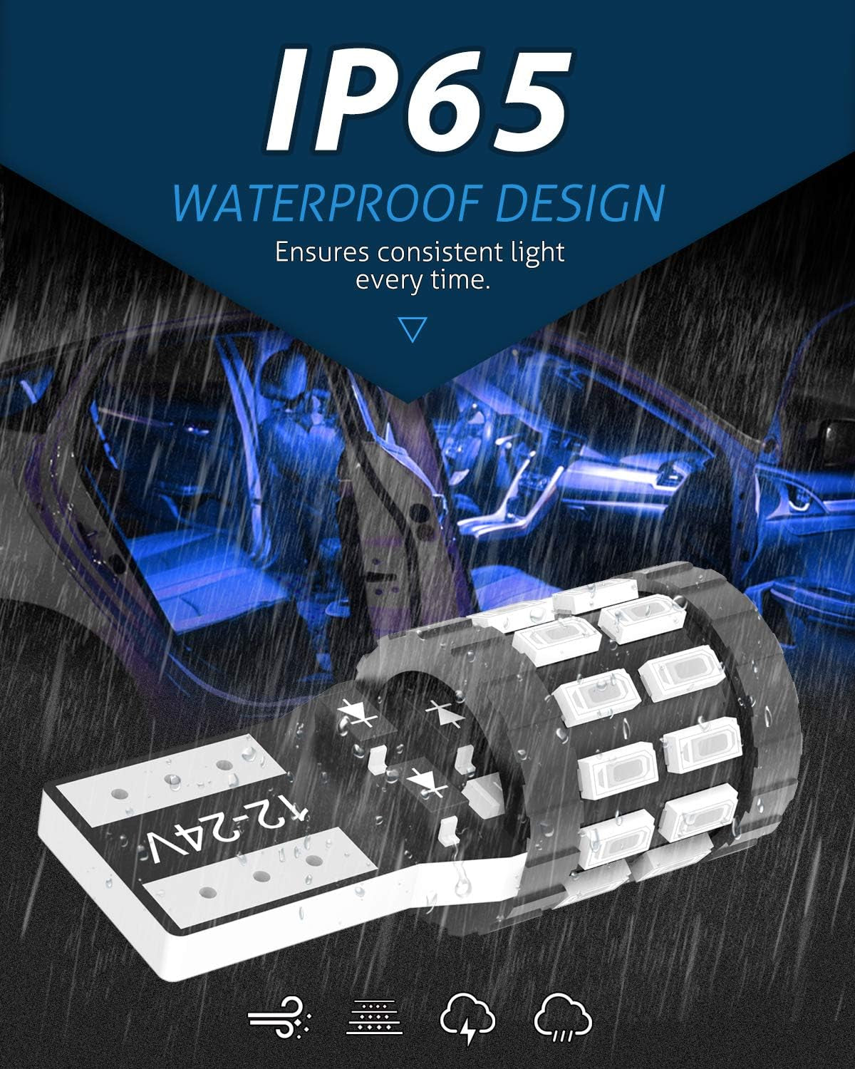 194 T10 W5W 168 LED Light Bulb Super Bright Blue 30-SMD 3014 Chips 12-24V CANBUS Error Free LED Bulbs for Car Dome Map Door Courtesy License Plate Light(Upgraded Version)