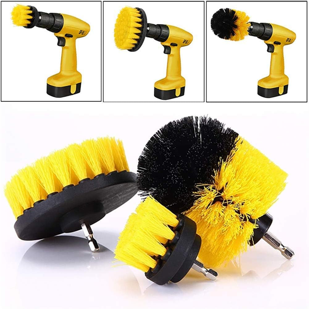 [3 Pack] Auto Detailing Drill Brush Set, Wheel Cleaner Brush, Car Cleaner Wash Brush Supplies Kit Fit Tire, Car Mats, Floor Mat, Bathroom and Auto Power Scrubber Brush Cleaning Sets