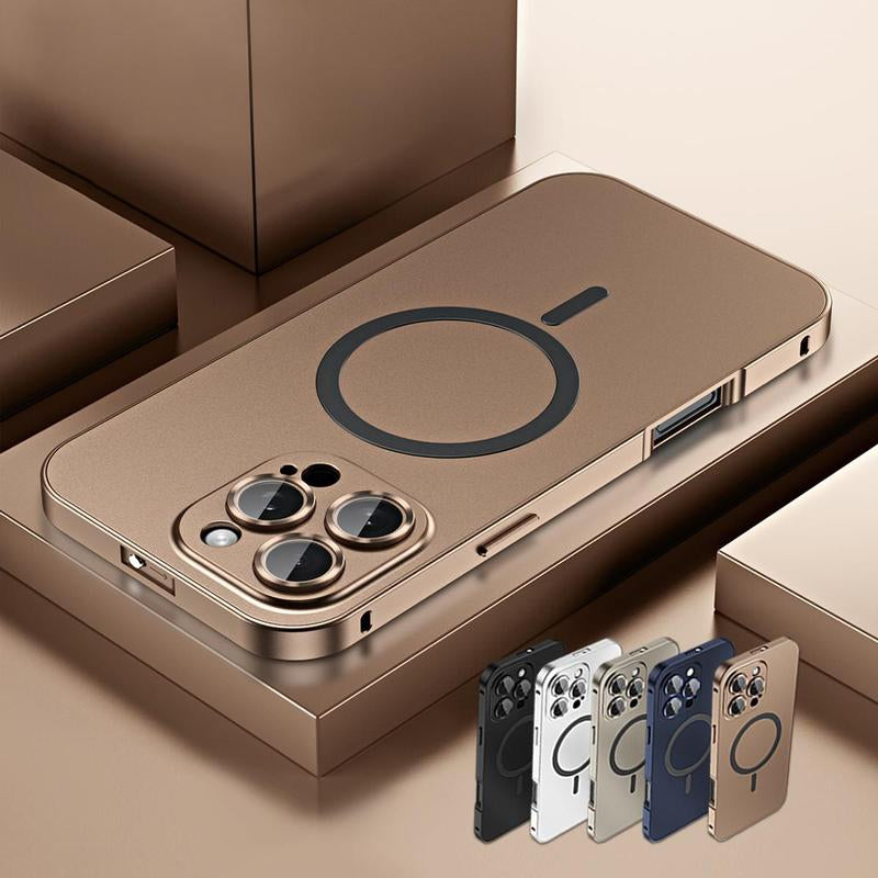 Alloy Aluminum Metal Mag Safe Magnetic Case for Iphone 16 15 14 13 12 Pro Max, Ultra Thin Phone Case Full Coverage Lens Protective Wireless Charging Protective Cover