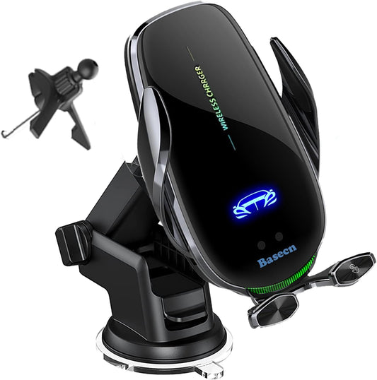 15W Fast Wireless Phone Charger, Car Wireless Phone Charger and Holder, Auto-Clamping Senser Hand Free, Rechargerable Battery, Suit for Car Office Kitchen, round Vent Friendly, Case Friendly
