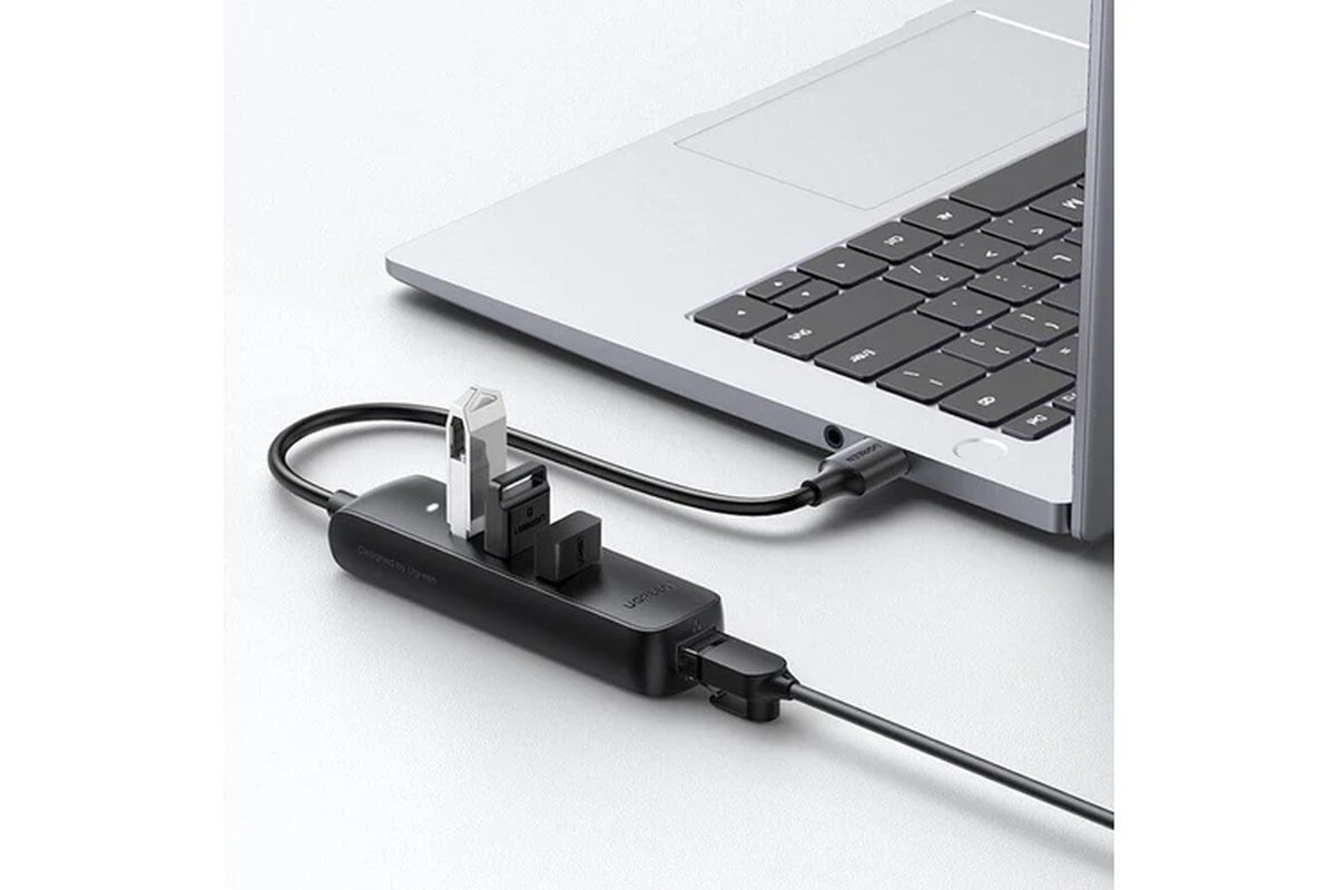 UGREEN 20984 USB 2.0 to 3 X USB2.0 with RJ45 (100Mbps) Ethernet Adapter (Black)