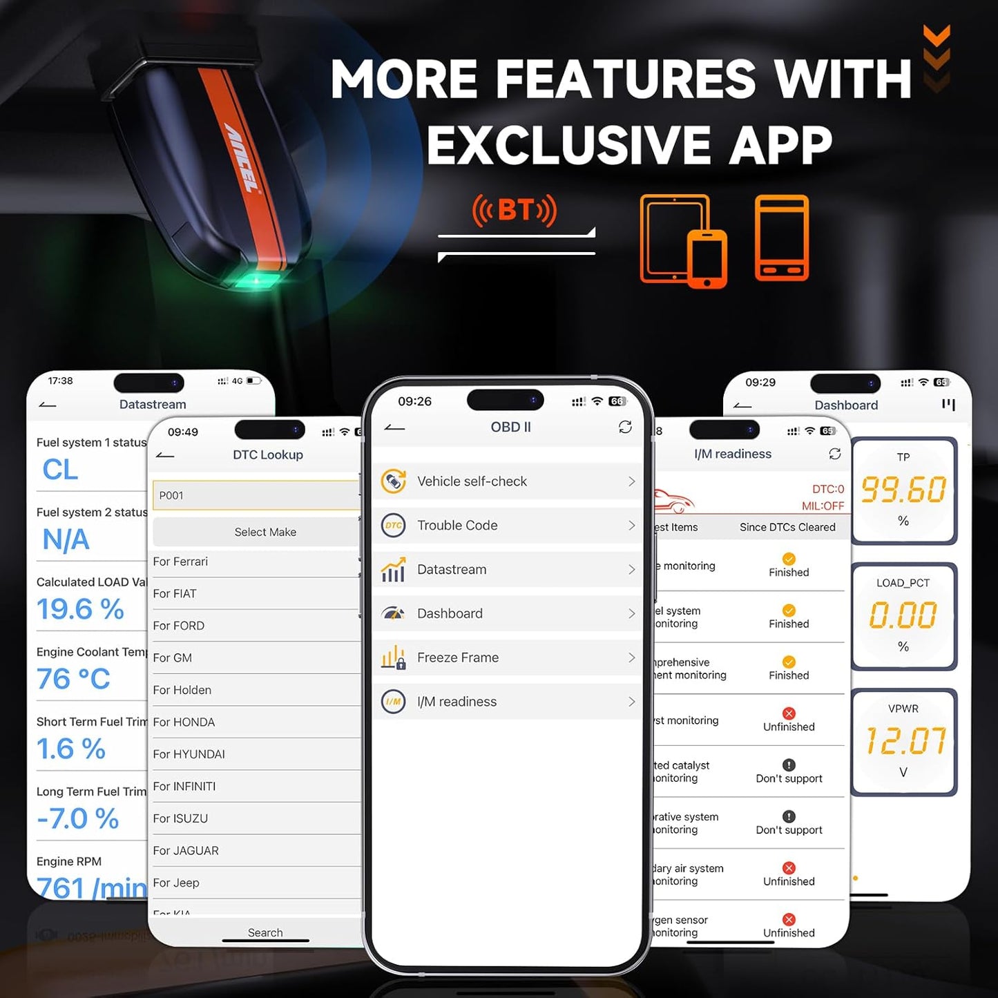 BD200 Bluetooth OBD2 Scanner with Battery Test- Car Code Reader Check Engine Diagnostic Scan Tools, Exclusive App on Ios & Android, Wireless OBDII Adapter Works for 1996 & Newer Vehicles