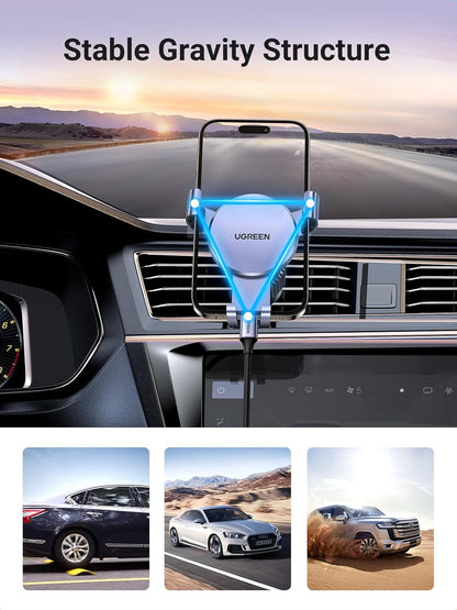Universal Gravity Car Phone Holder for Air Vent - Compatible with iPhone 17 Pro Max, Galaxy S24 Ultra & More (5.8-7.2'' Phones) - Sleek Grey Design