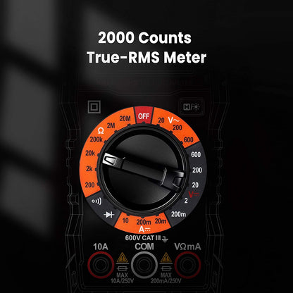 Multimeter 2000 Counts Digital Multimeter with DC AC Voltmeter, Ohm Volt Amp Test Meter and Continuity Test Diode Voltage Tester