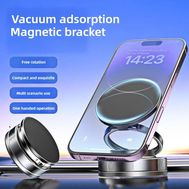 Vacuum Magnetic Phone Holder for Car, 360° Adjustable Suction Cup Phone Mount, Foldable & Portable Vacuum Magnetic Phone Stand for All Smartphones & All Car Models & Gym/Bathroom Mirror