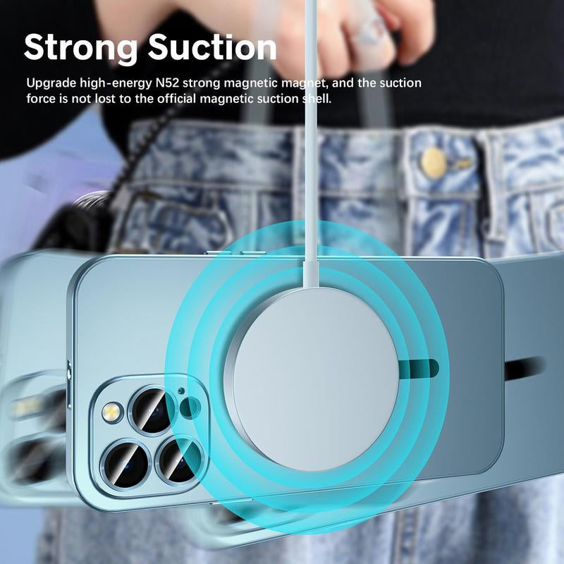 Alloy Aluminum Metal Mag Safe Magnetic Case for Iphone 16 15 14 13 12 Pro Max, Ultra Thin Phone Case Full Coverage Lens Protective Wireless Charging Protective Cover