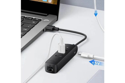 UGREEN 20984 USB 2.0 to 3 X USB2.0 with RJ45 (100Mbps) Ethernet Adapter (Black)