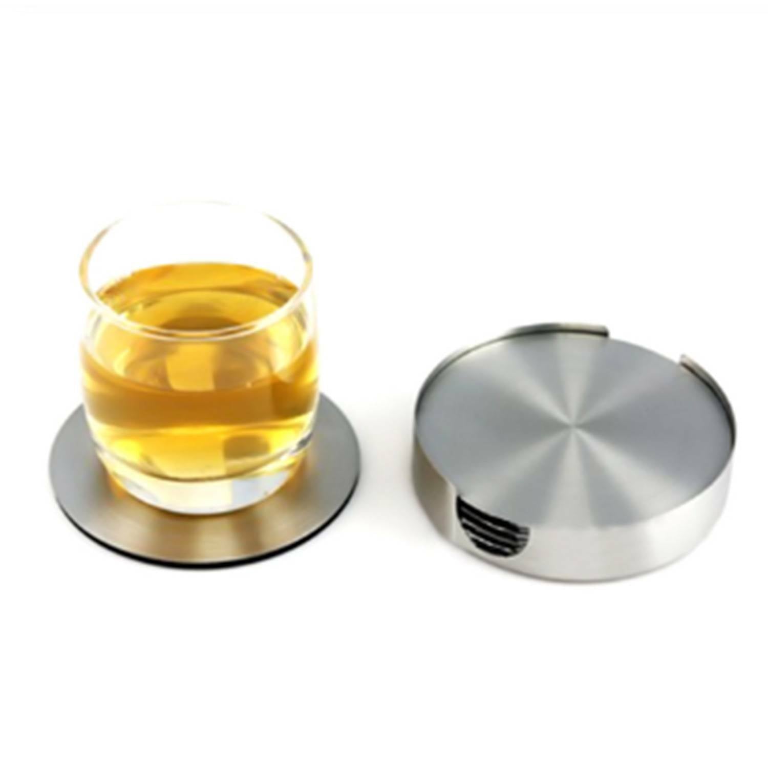 6Xstainless Steel Coasters for Drinks with Holder Heat Resistant Cup Mat Pad Set