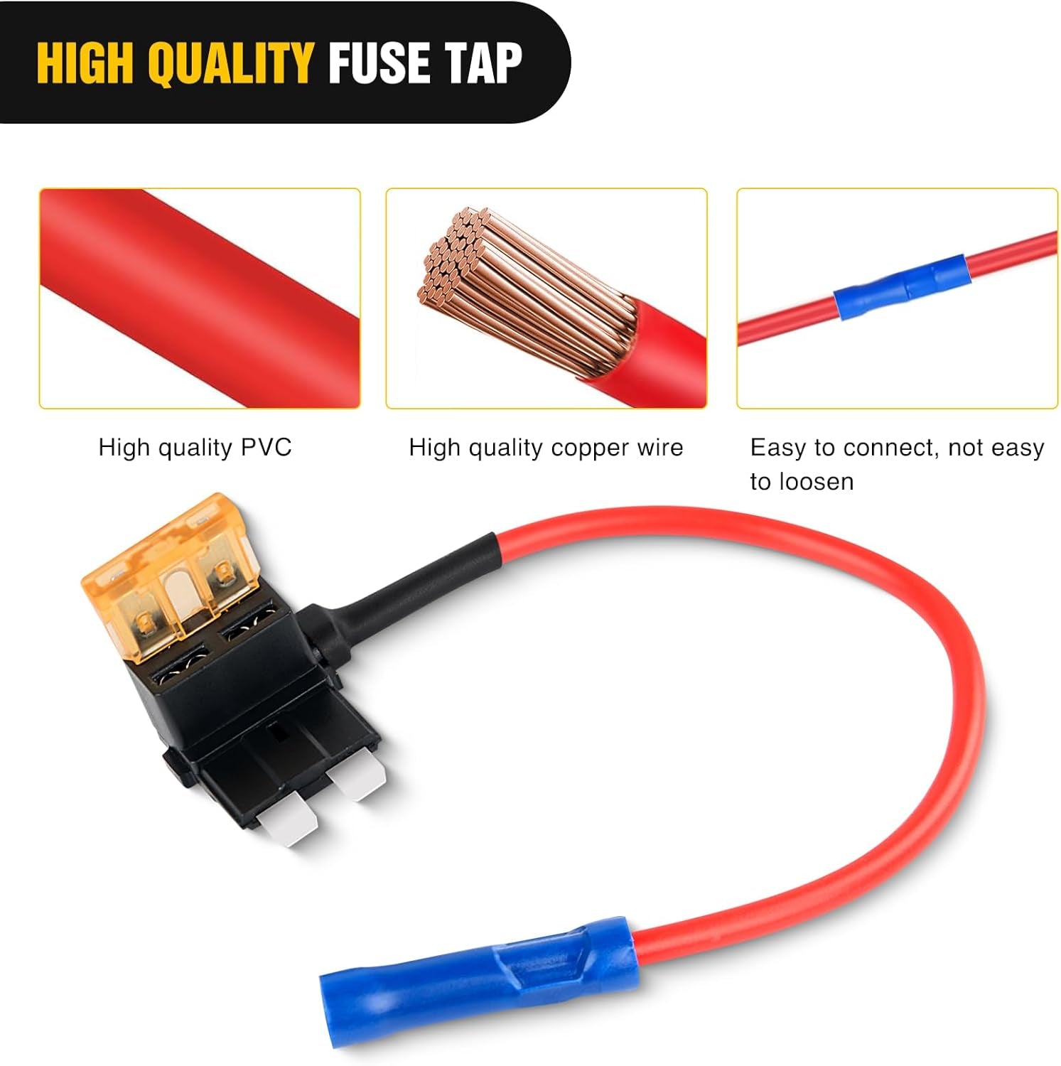 12V Car Add-A-Circuit Fuse TAP Adapter with 5 Amp Standard APR ATO ATC Blade Fuse Set for Cars Trucks Boats, Pack of 10