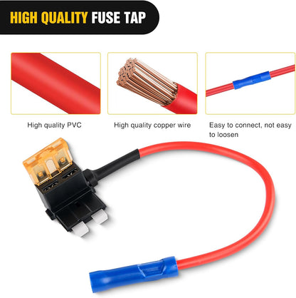12V Car Add-A-Circuit Fuse TAP Adapter with 5 Amp Standard APR ATO ATC Blade Fuse Set for Cars Trucks Boats, Pack of 10