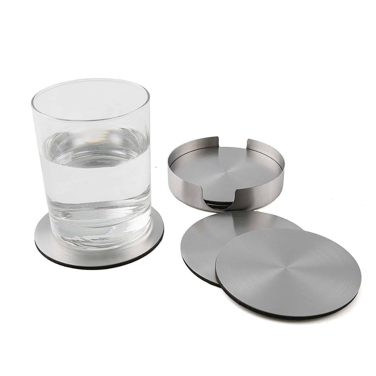 6Xstainless Steel Coasters for Drinks with Holder Heat Resistant Cup Mat Pad Set