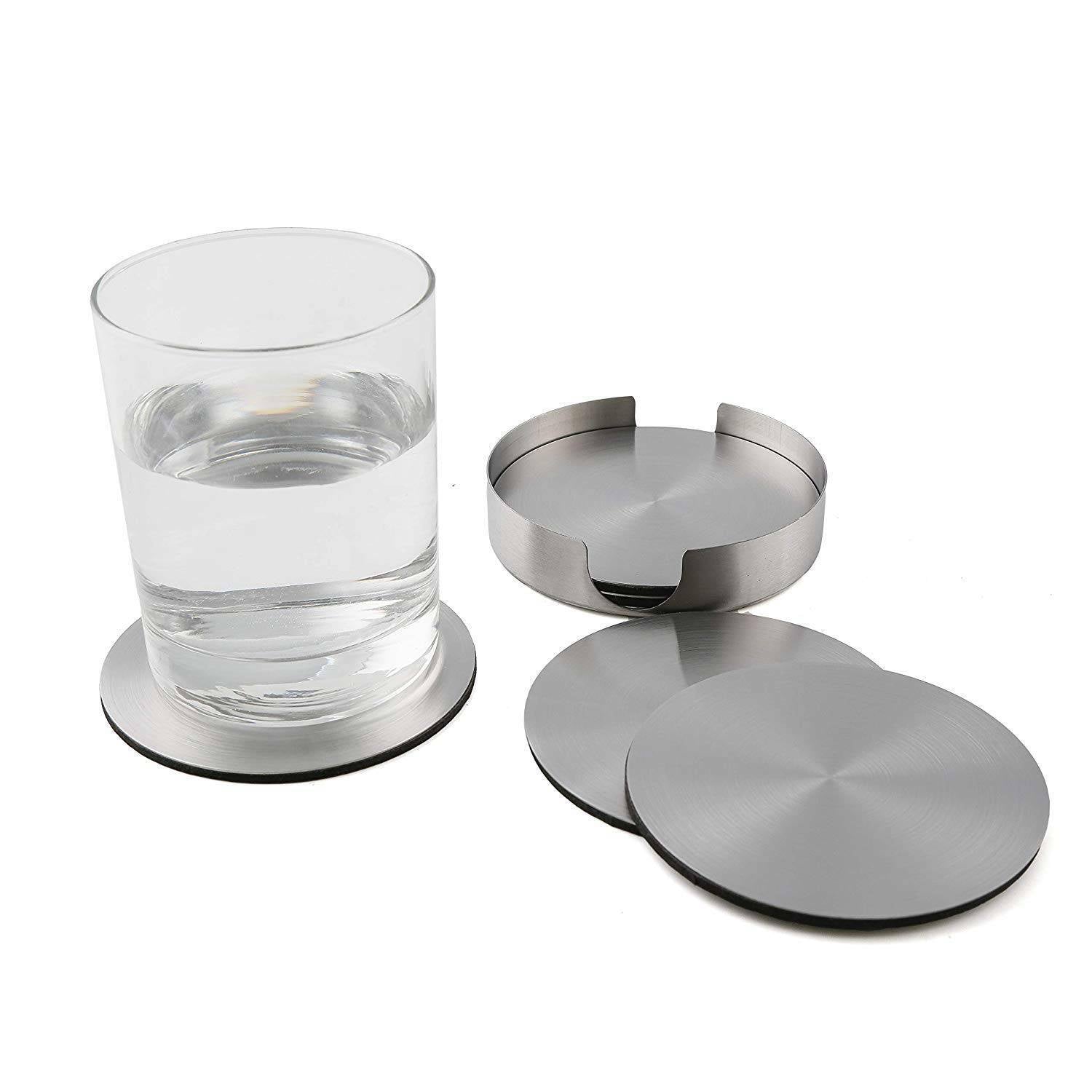 6Xstainless Steel Coasters for Drinks with Holder Heat Resistant Cup Mat Pad Set