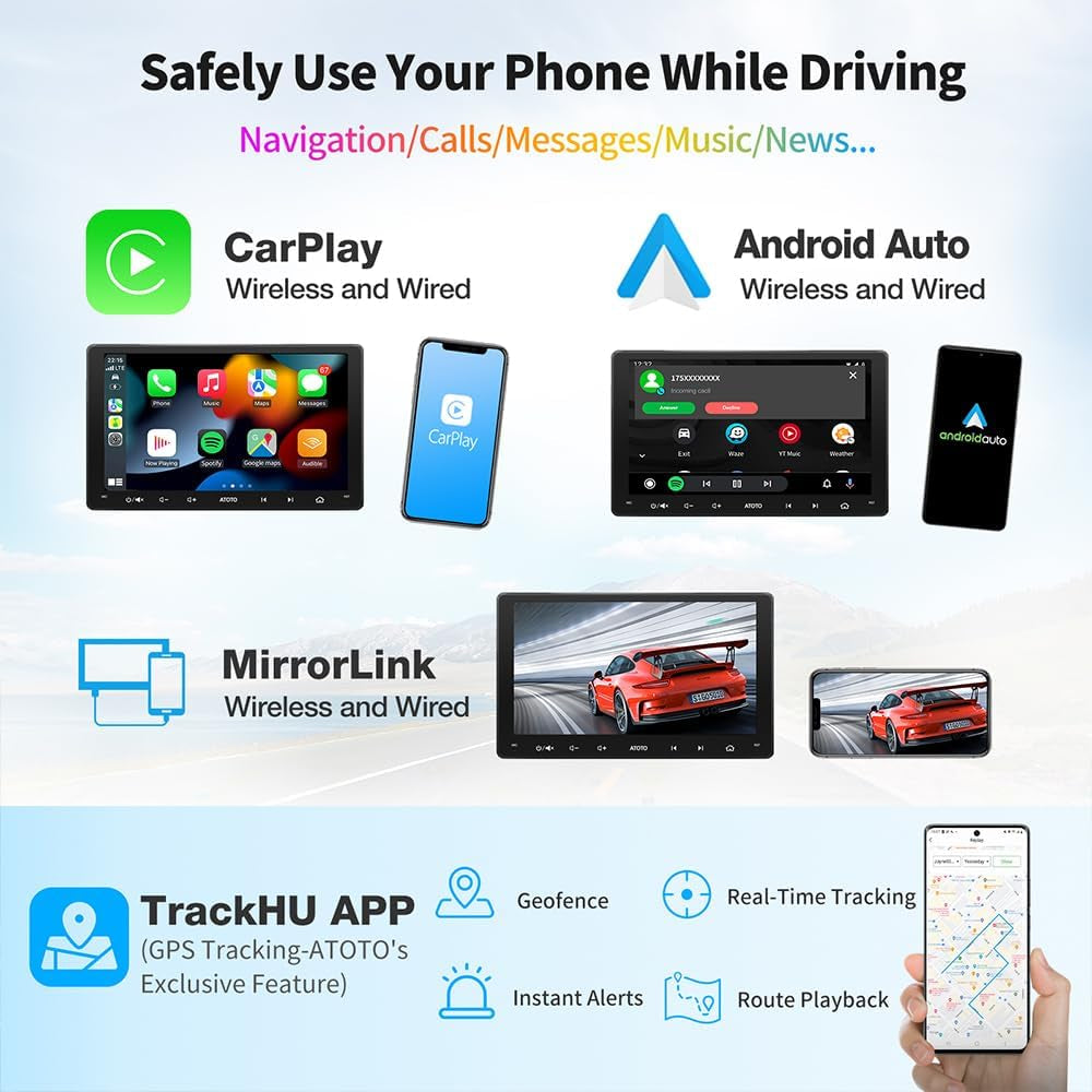 [9Inch]  A6 PF Android In-Dash Video, Double-Din Car Stereo, Wireless Carplay & Android Auto, Car GPS In-Dash Navigation, Dual Bluetooth, Wifi/Bt/Usb Tethering, HD LRV, 2G+32G, A6G209PF