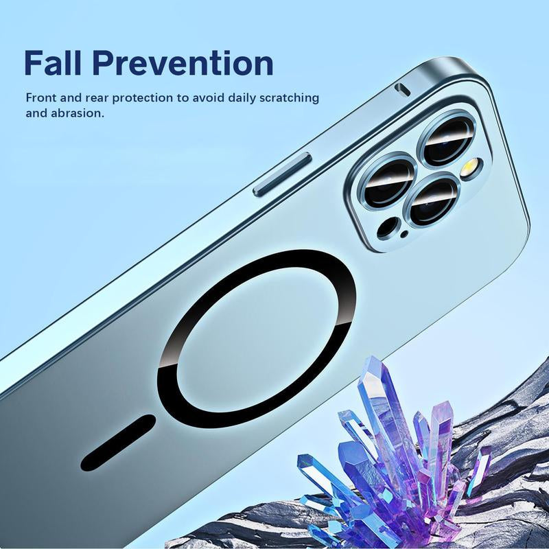 Alloy Aluminum Metal Mag Safe Magnetic Case for Iphone 16 15 14 13 12 Pro Max, Ultra Thin Phone Case Full Coverage Lens Protective Wireless Charging Protective Cover