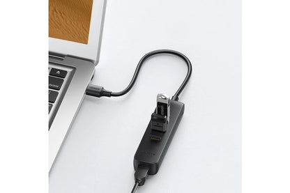 UGREEN 20984 USB 2.0 to 3 X USB2.0 with RJ45 (100Mbps) Ethernet Adapter (Black)