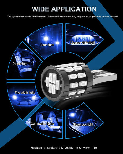194 T10 W5W 168 LED Light Bulb Super Bright Blue 30-SMD 3014 Chips 12-24V CANBUS Error Free LED Bulbs for Car Dome Map Door Courtesy License Plate Light(Upgraded Version)