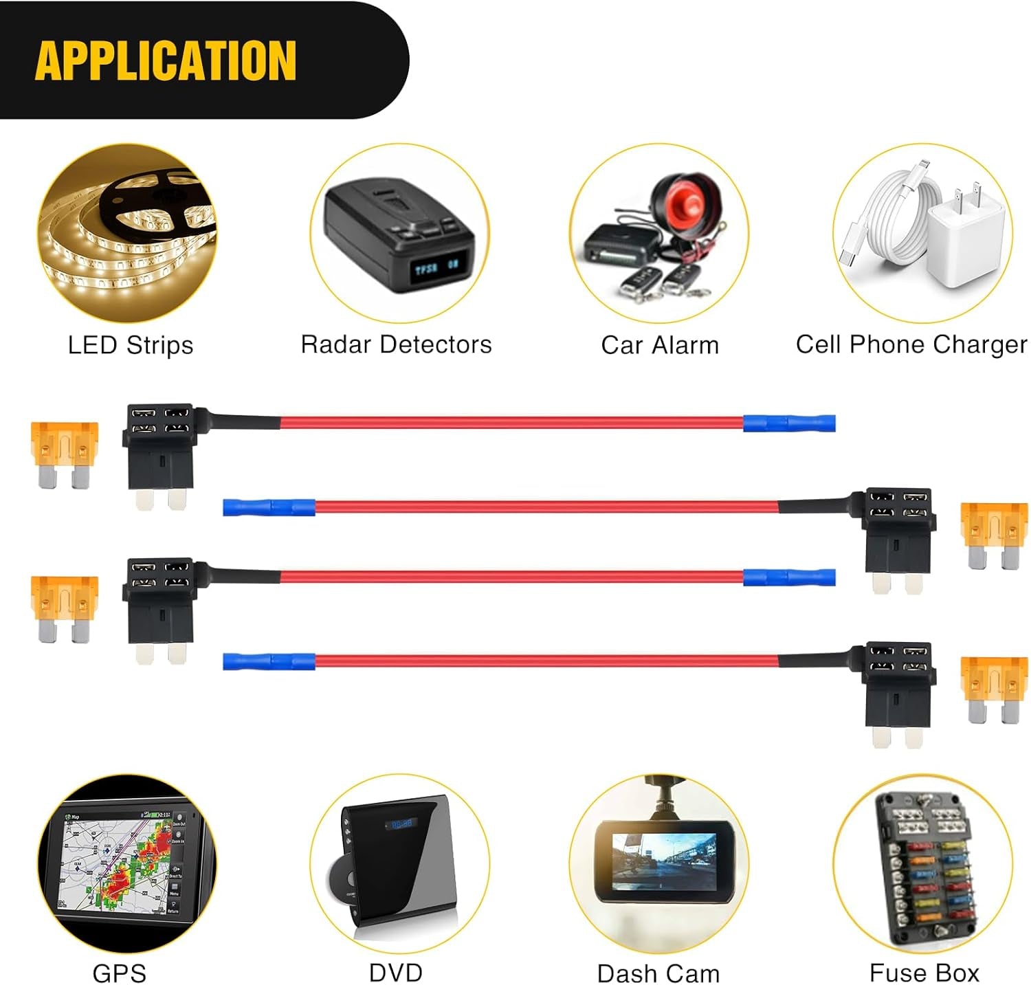 12V Car Add-A-Circuit Fuse TAP Adapter with 5 Amp Standard APR ATO ATC Blade Fuse Set for Cars Trucks Boats, Pack of 10