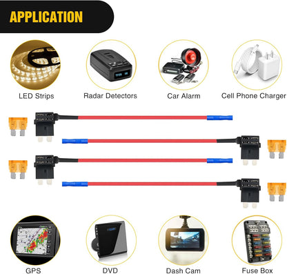 12V Car Add-A-Circuit Fuse TAP Adapter with 5 Amp Standard APR ATO ATC Blade Fuse Set for Cars Trucks Boats, Pack of 10