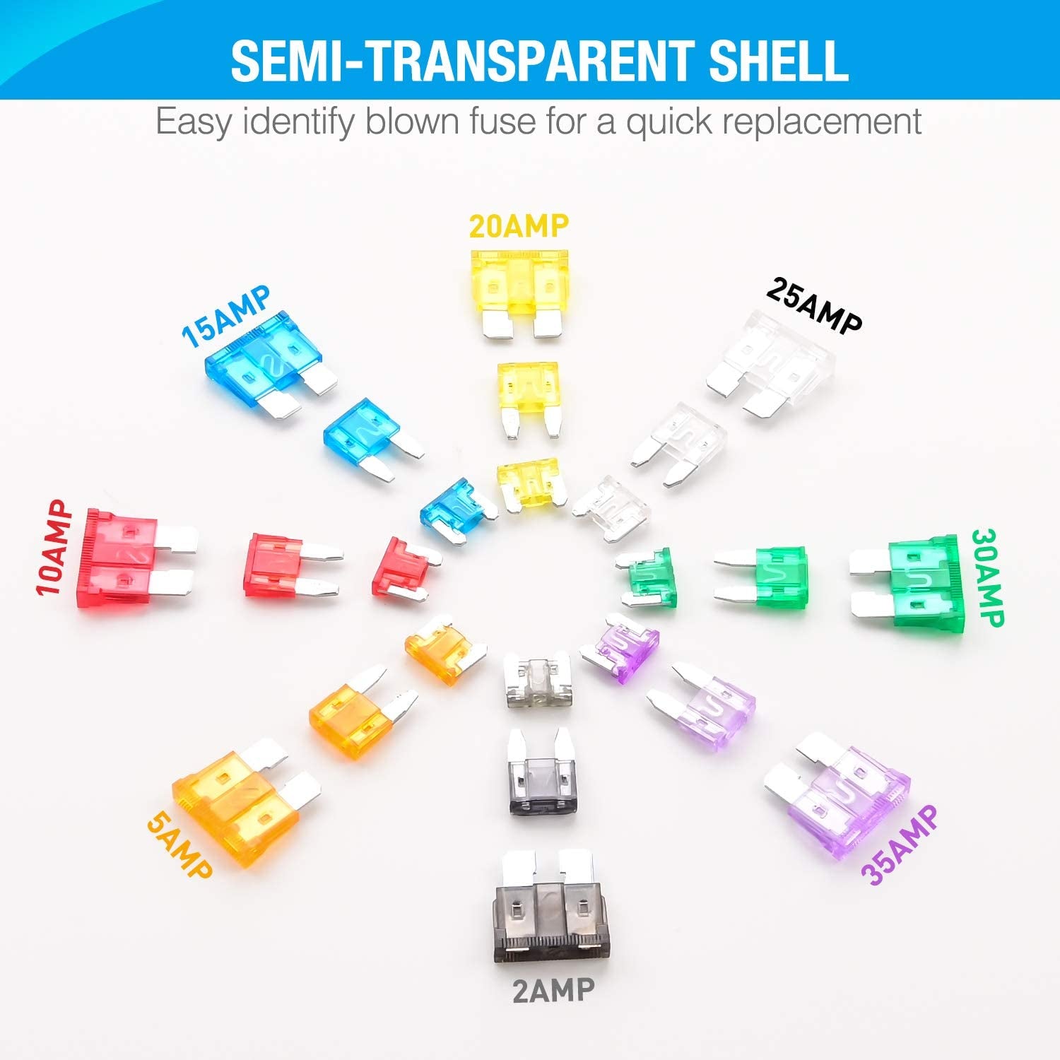 272-Piece Assorted Blade Fuse Kit - Standard, Mini & Low Profile Fuses for Cars, Boats, Trucks & SUVs (2A to 35A)