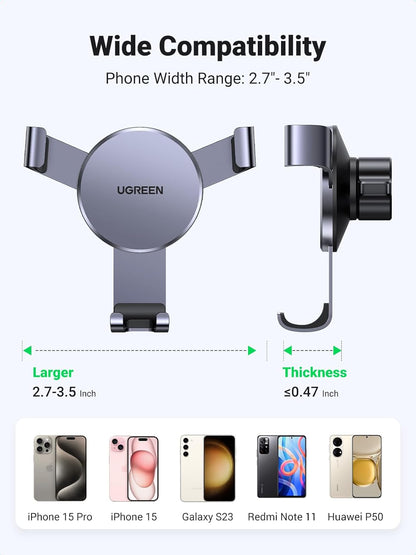 Universal Gravity Car Phone Holder for Air Vent - Compatible with iPhone 17 Pro Max, Galaxy S24 Ultra & More (5.8-7.2'' Phones) - Sleek Grey Design