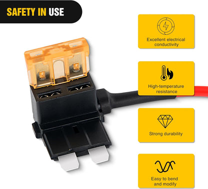 12V Car Add-A-Circuit Fuse TAP Adapter with 5 Amp Standard APR ATO ATC Blade Fuse Set for Cars Trucks Boats, Pack of 10