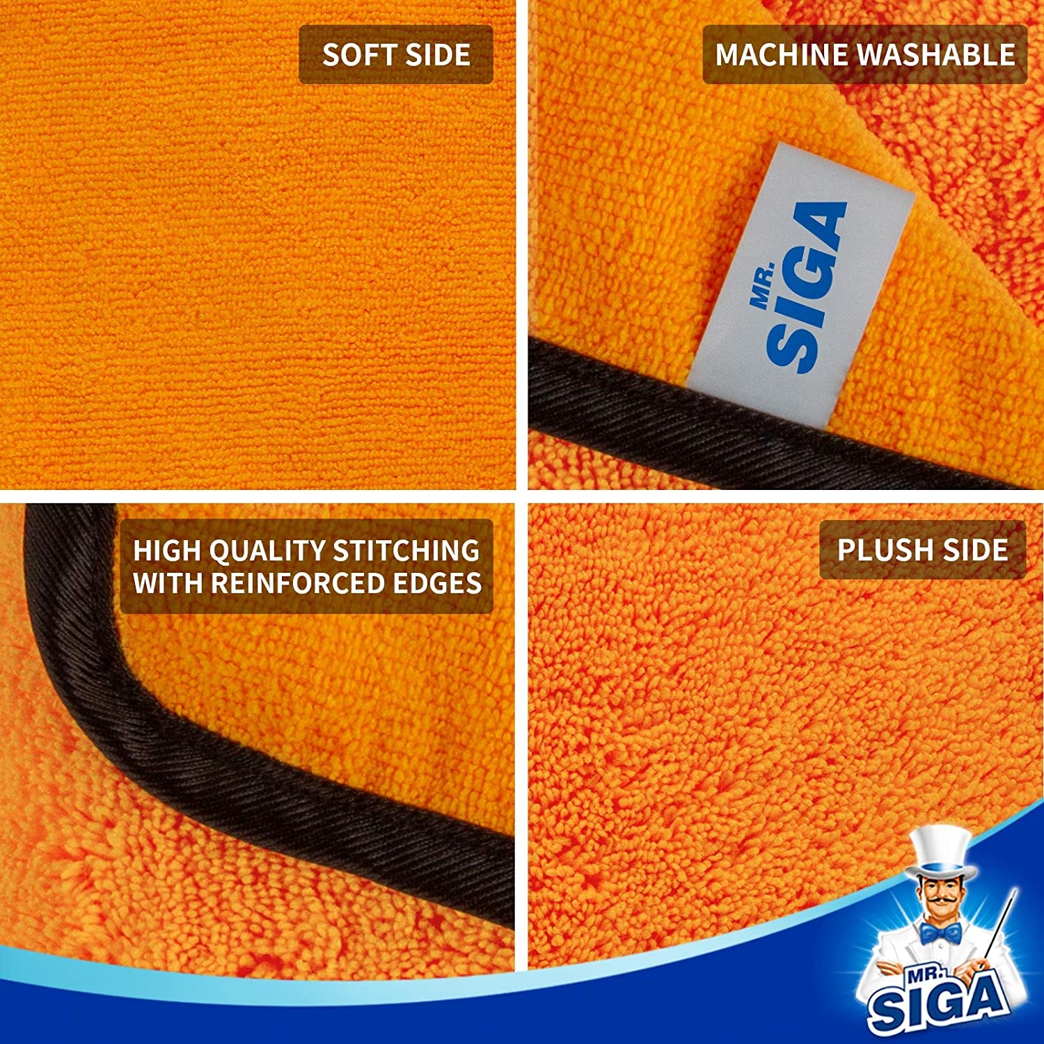 Premium Microfiber Cleaning Towels - Dual-Sided Car Wash & Detail Towels, Gold, 15.7"x23.6", 6 Pack