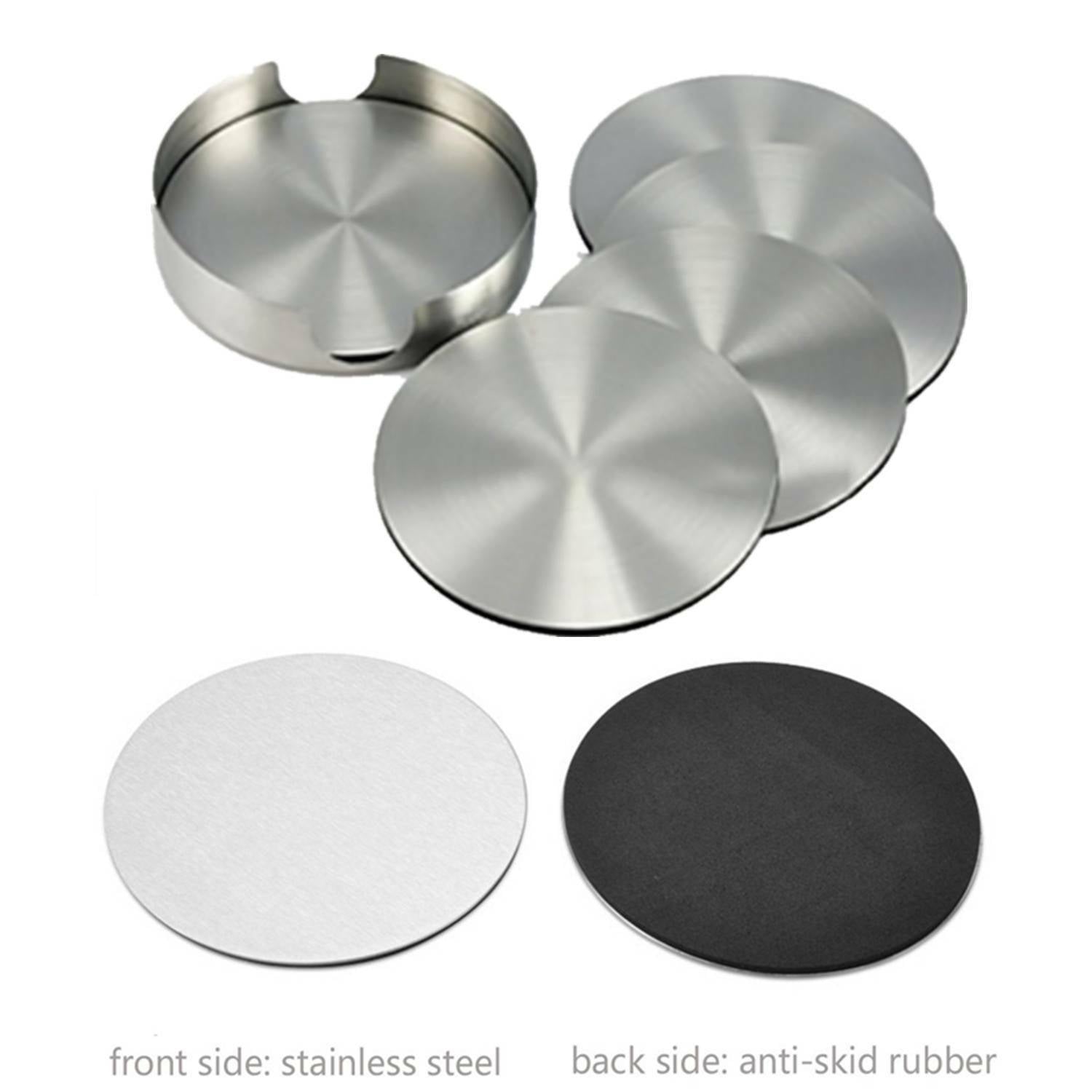 6Xstainless Steel Coasters for Drinks with Holder Heat Resistant Cup Mat Pad Set
