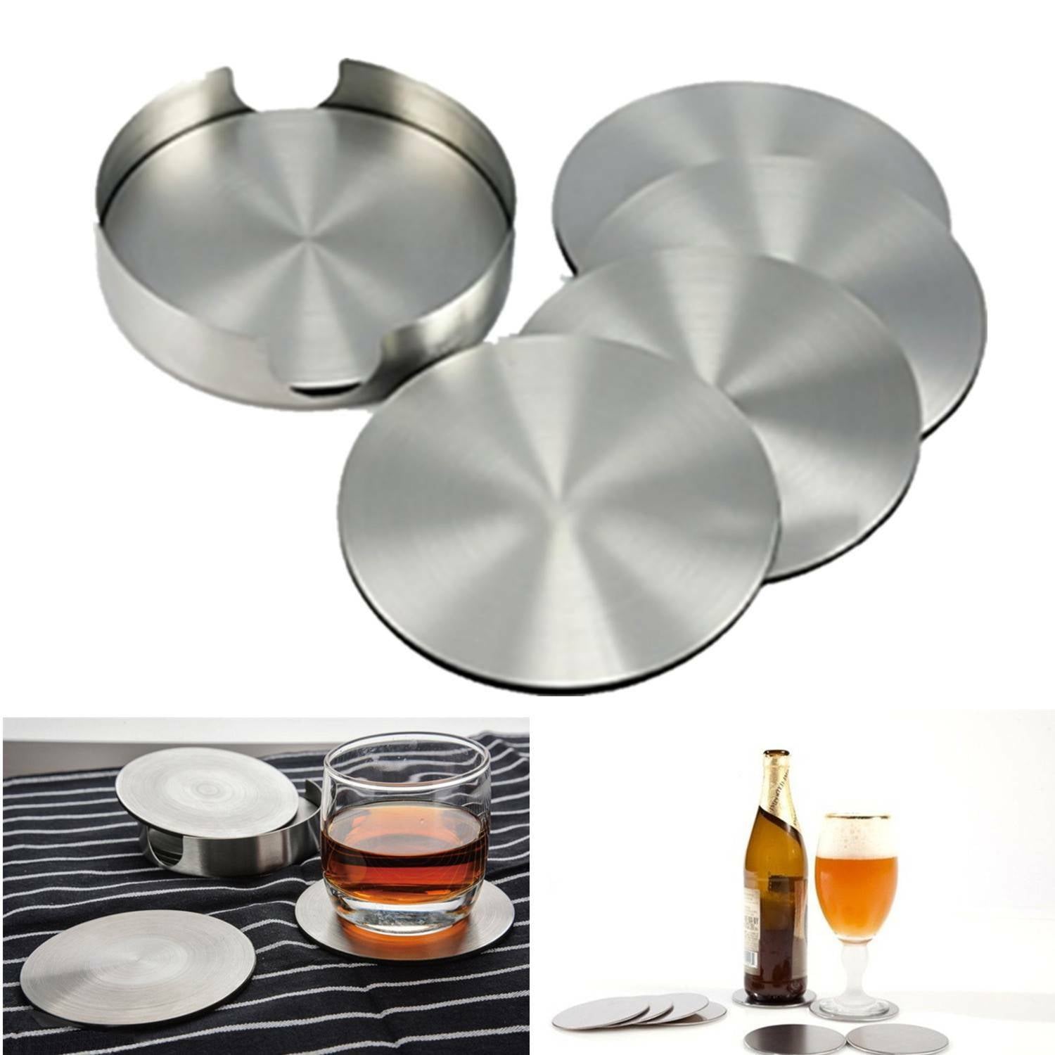 6Xstainless Steel Coasters for Drinks with Holder Heat Resistant Cup Mat Pad Set