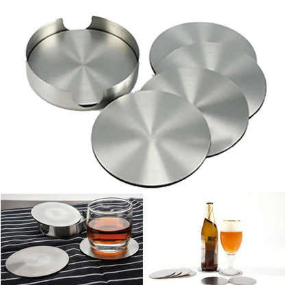 6Xstainless Steel Coasters for Drinks with Holder Heat Resistant Cup Mat Pad Set