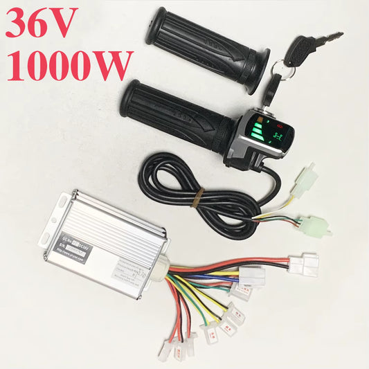 36V 1000W 30A E-Bike DC Brushed Motor Controller with LED Throttle Handlebar Kit for Chain Drive Electric Bicycle Scooter